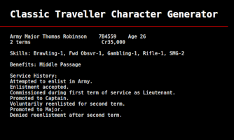 Traveller character generator screenshot
